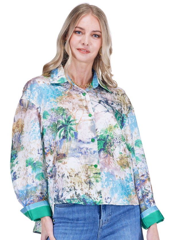 Joy Joy 78E4909 Crop Blouse-Forest