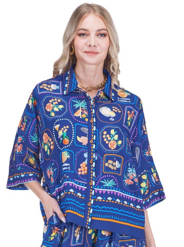 Joy Joy 78E7659 Oversize Contrast Shirt-TuscanTile