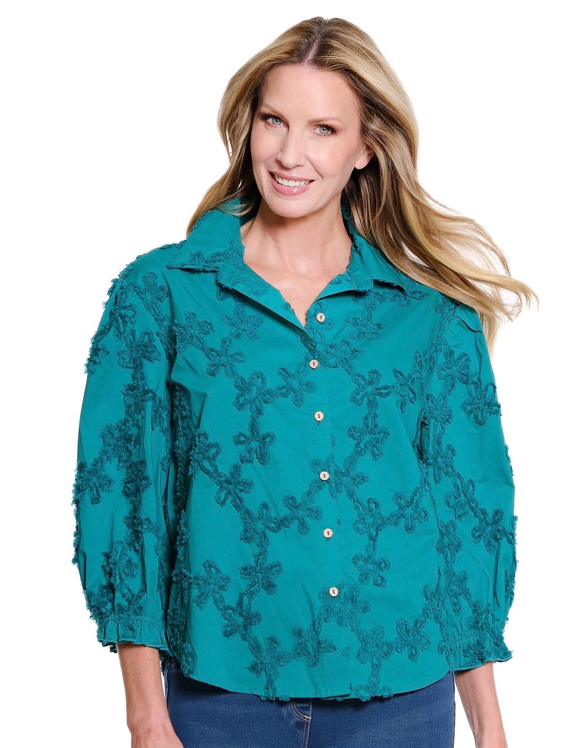 Multiples M36304BM PuffSlv Button Front-Green