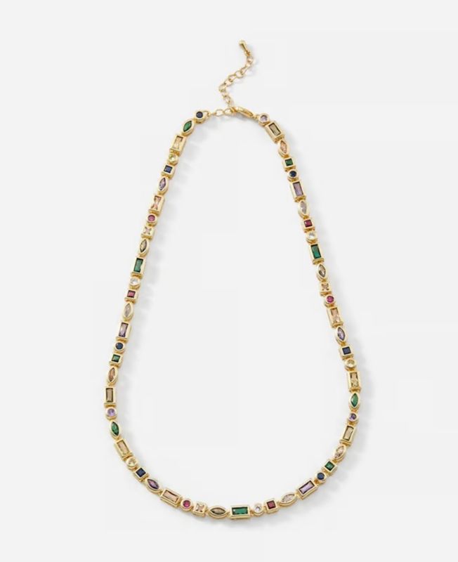 Charlie Paige Gold Necklace w/Colored Glass Crystals