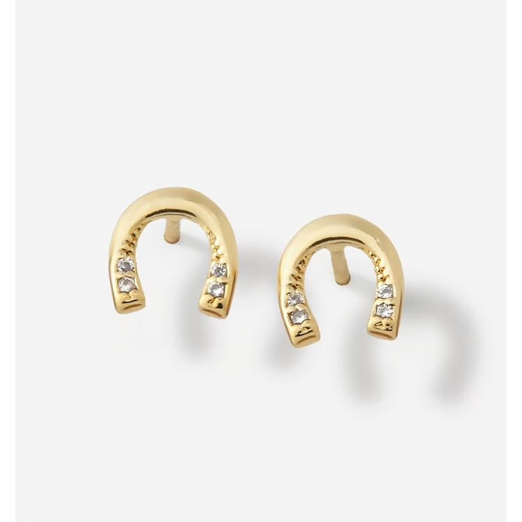 Charlie Paige Diamond Studded Gold Horseshoe Earrings