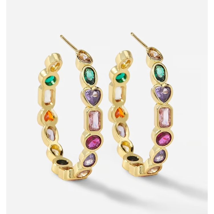 Charlie Paige Crystal Embellished Gold Hoop Earrings