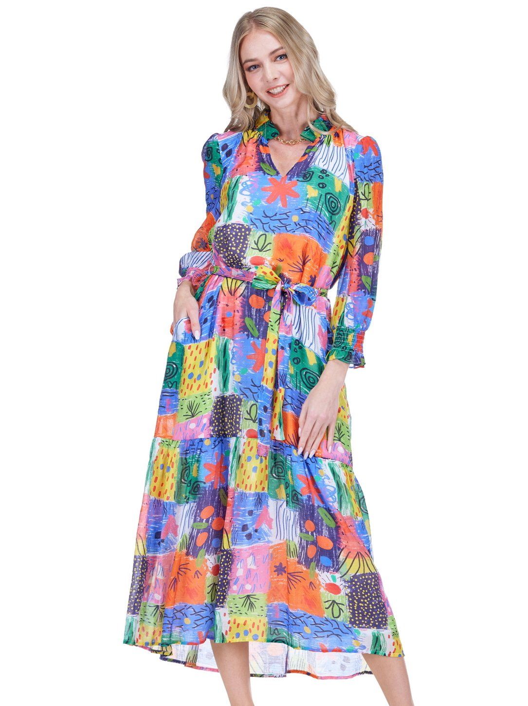 Joy Joy 78F4925 SplitNeck Maxi-PaintedPatchwork