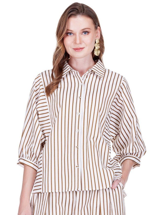 Joy Joy 78F4860 Batwing Blouse-BrownStripe