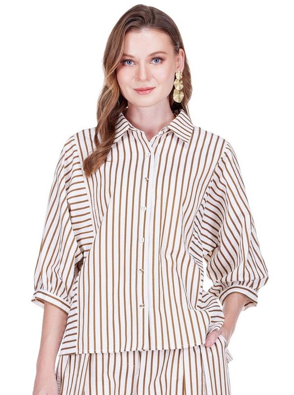 Joy Joy 78F4860 Batwing Blouse-BrownStripe
