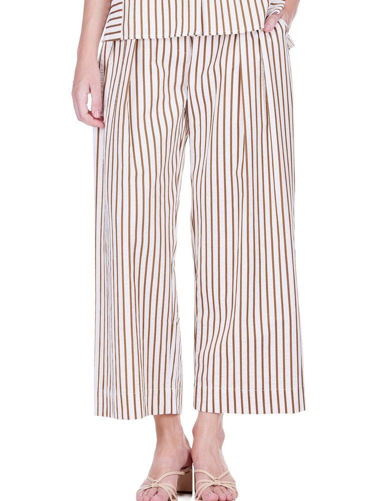 Joy Joy 78F4970 Pleated Culottes-Brown Stripe