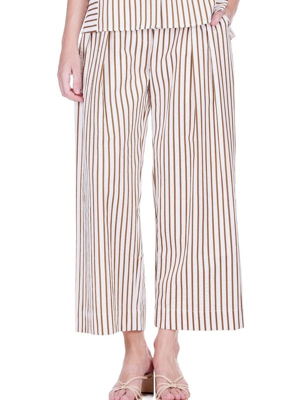 Joy Joy 78F4970 Pleated Culottes-Brown Stripe