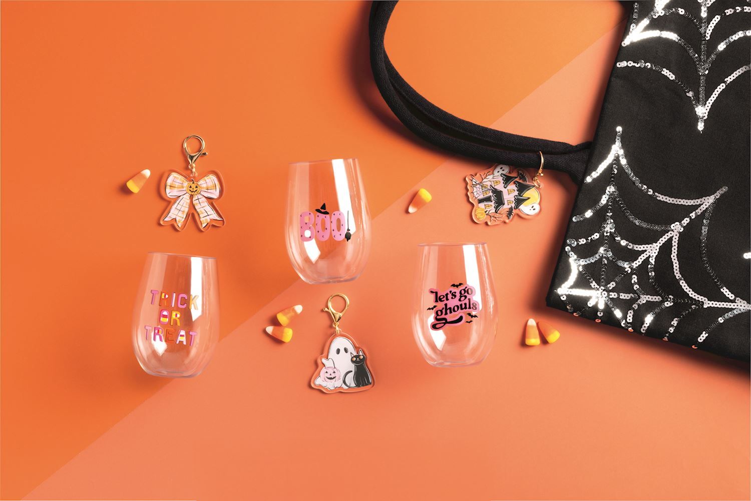 Mudpie 80190032 Halloween Wine Cup &amp; Bag Charm Set