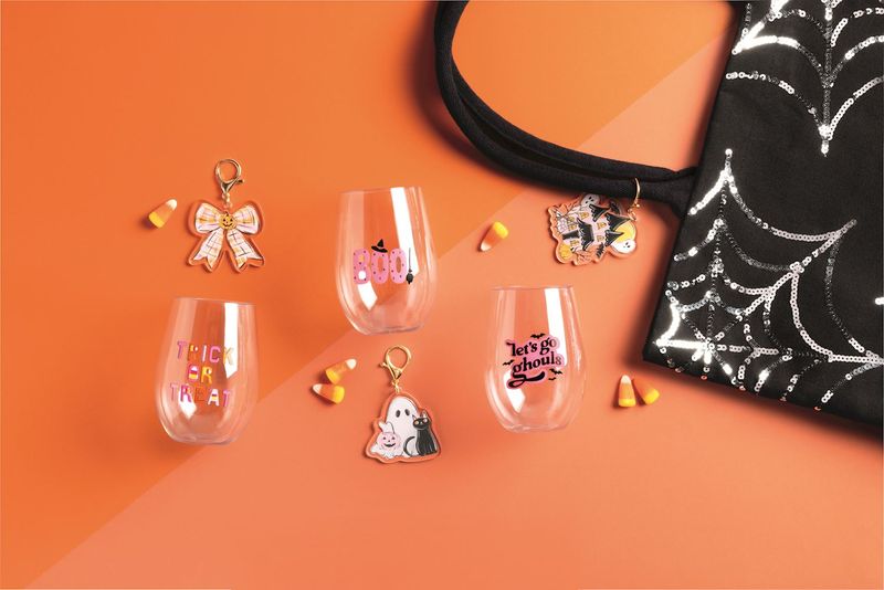 Mudpie 80190032 Halloween Wine Cup &amp; Bag Charm Set