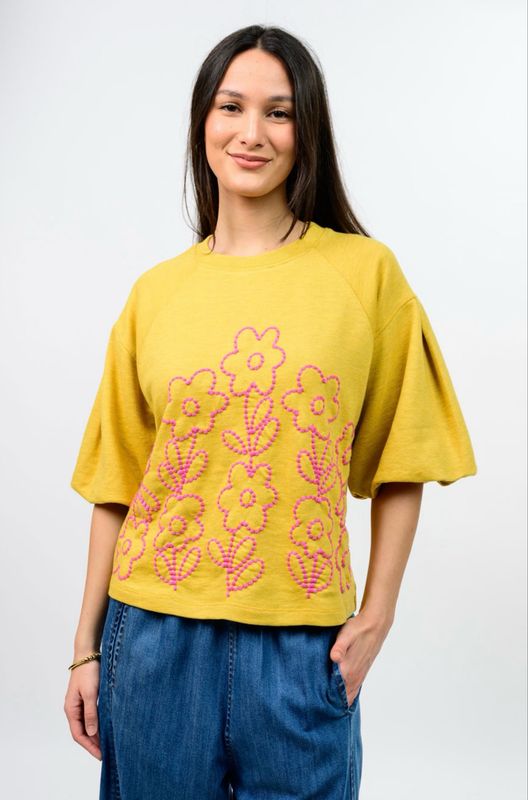 Ivy Jane 921014 French Terry Crewneck Floral Emb.
