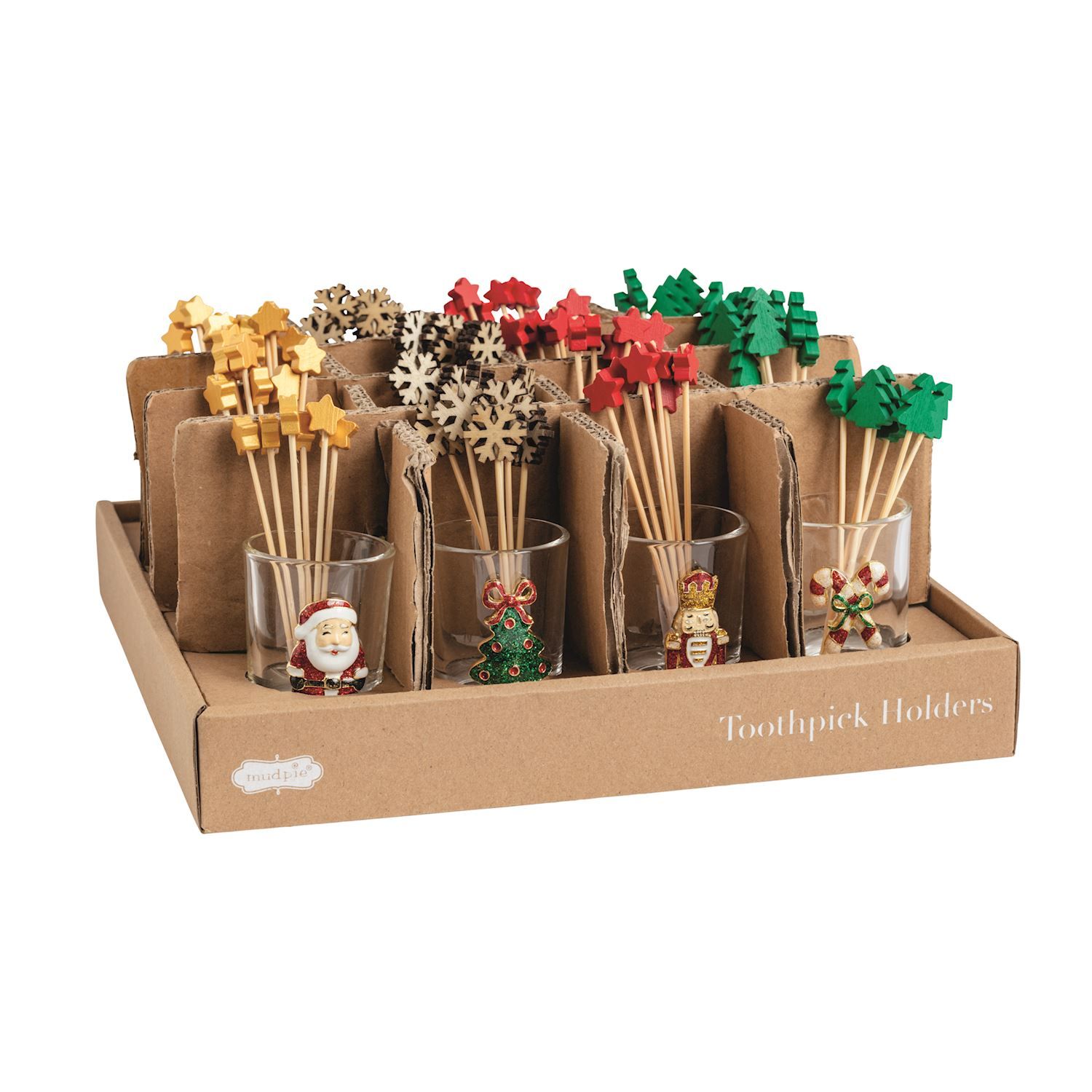MudPie 40430055 Christmas Icon Toothpick Caddy Set