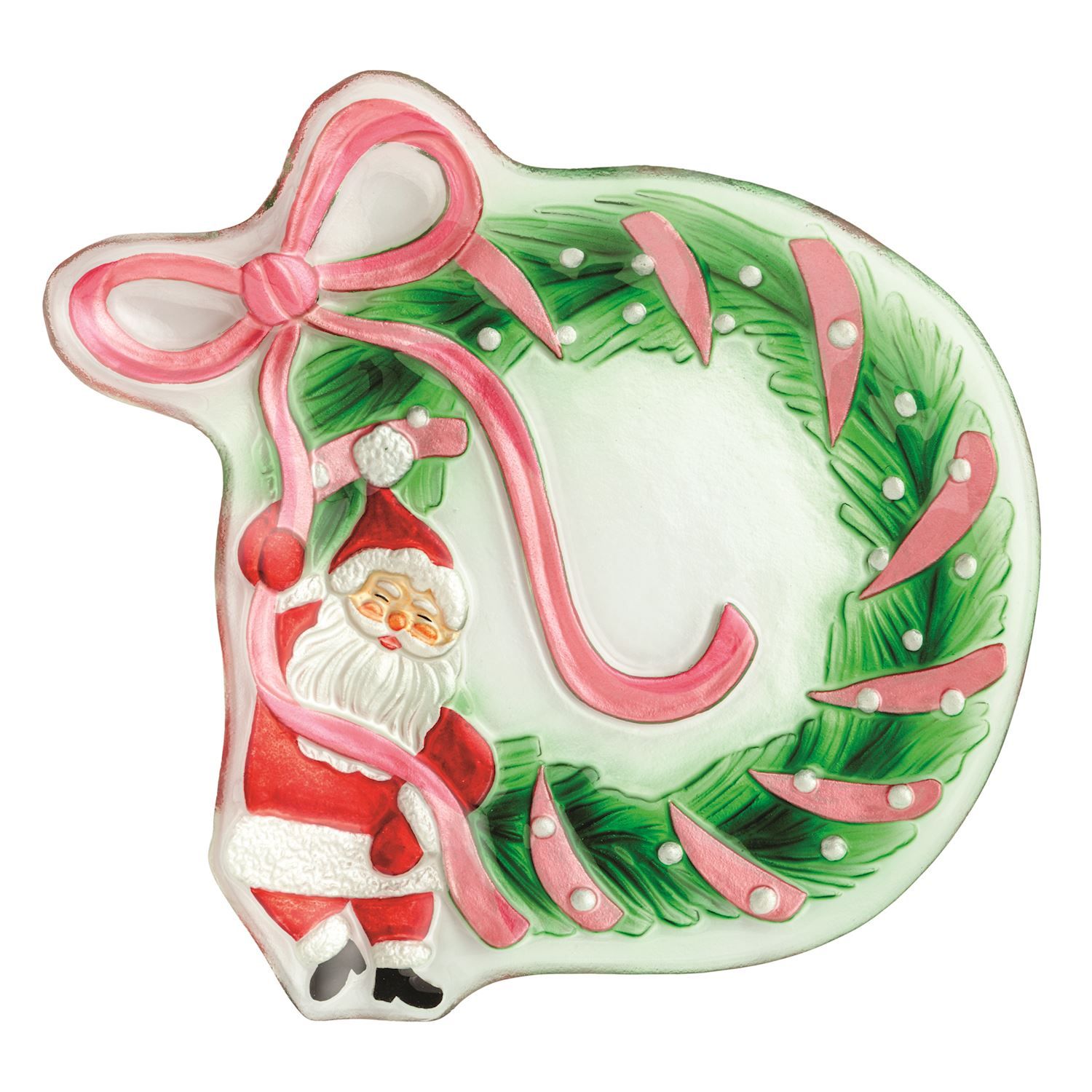 MudPie 40700982 Glass Santa Bow Wreath Platter
