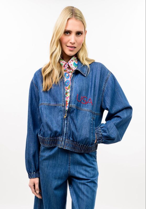 Ivy Jane 121186 Denim Flag Embroidery Bomber
