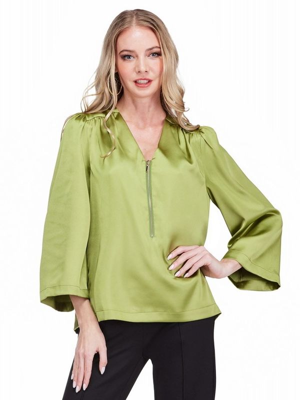 Jade 79G8046 VNeck Zipper Blouse-Kiwi