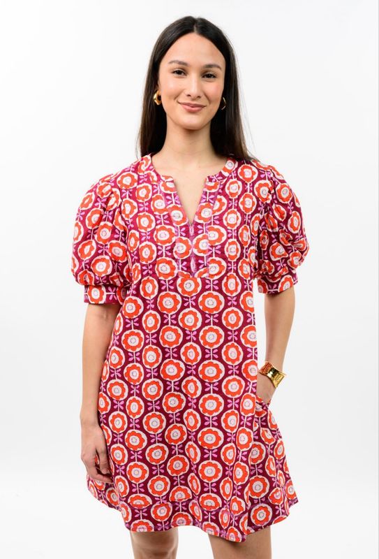 Uncle Frank 72695 Puff Sleeve Floral Print Dress