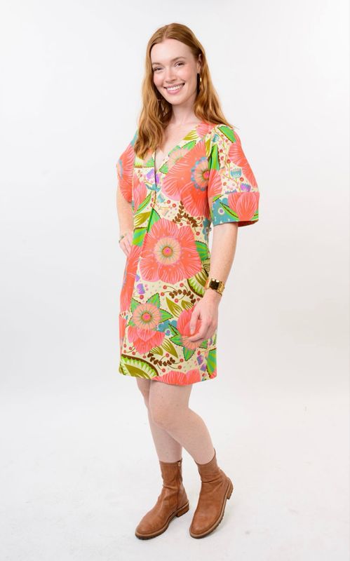 Uncle Frank 72661 Bold Floral Shift Dress-Coral