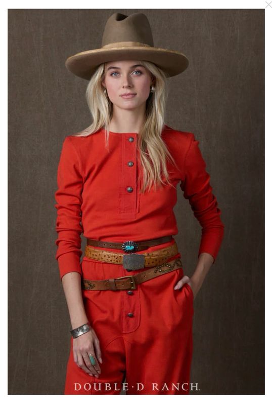 Double D T4244 Jess Henley Top-Vermillion