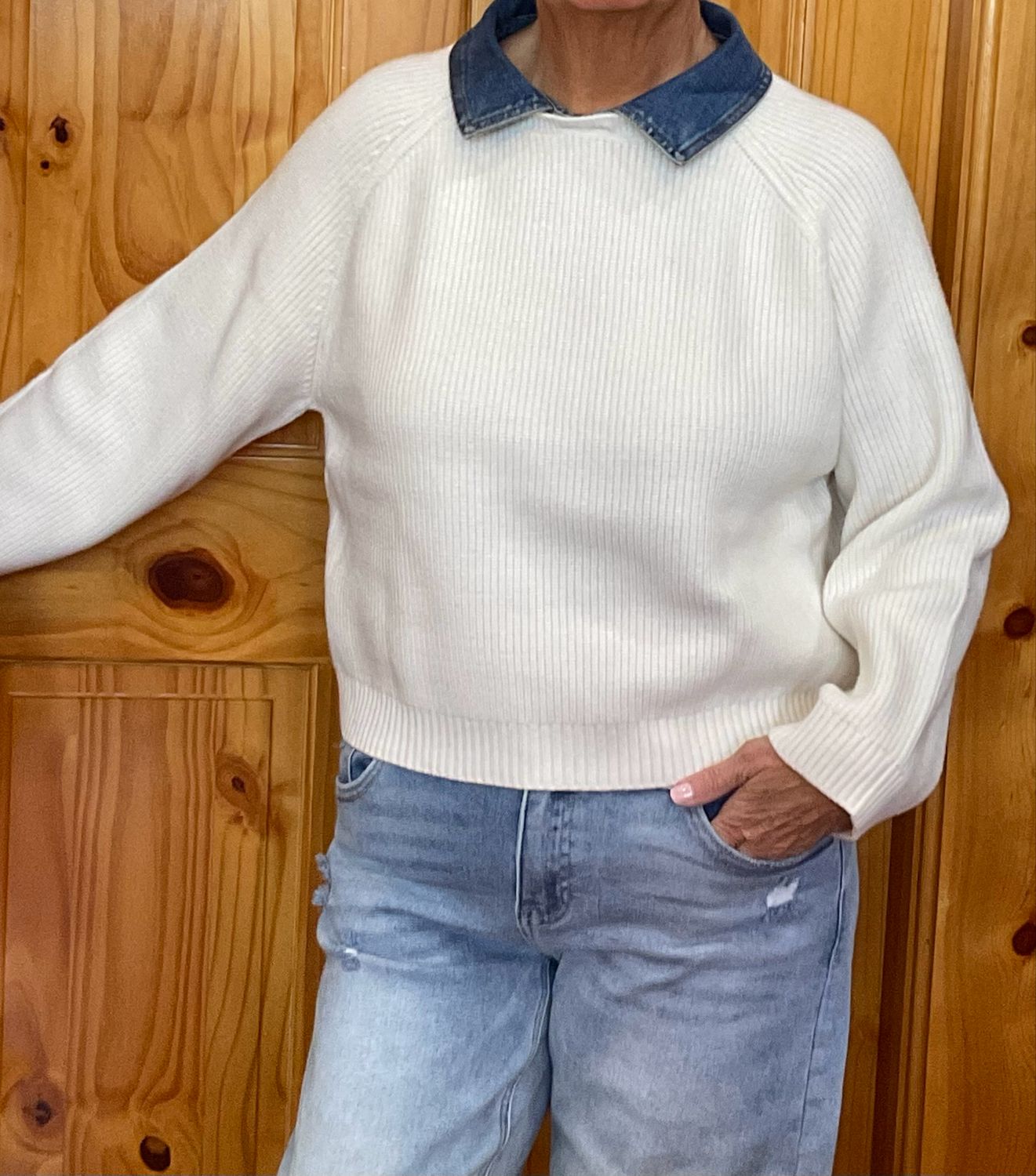 Central Park West Dash Denim Collar Pullover