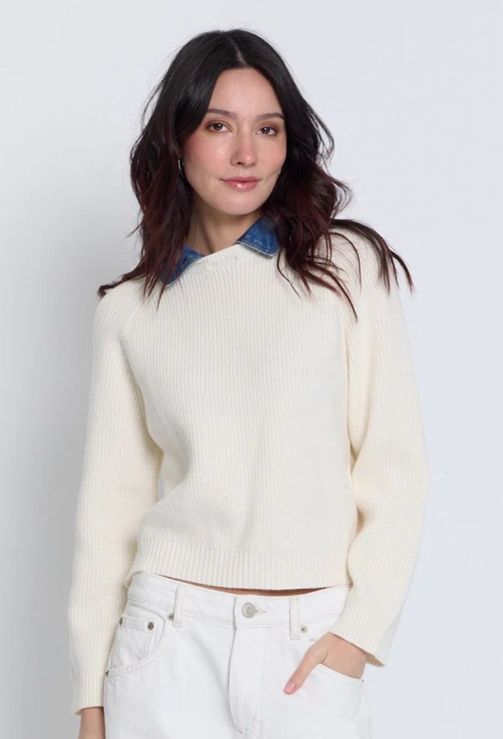 Central Park West Dash Denim Collar Pullover