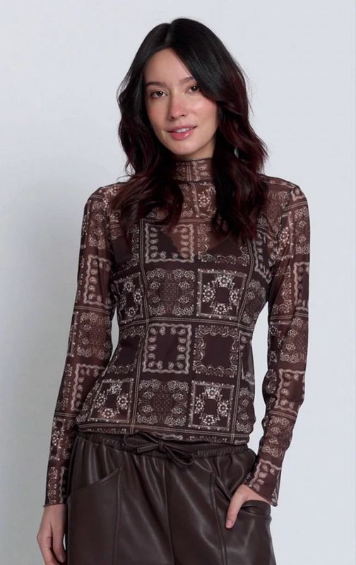 Central Park West Wren Sheer Bandana Top-Brown