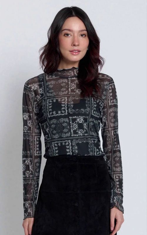 Central Park West Wren Sheer Bandana Top-Black