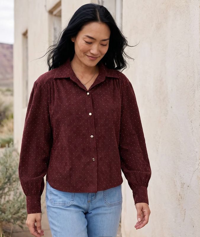 Karen Kane 3L60801 Faux Suede Blouse-Wine