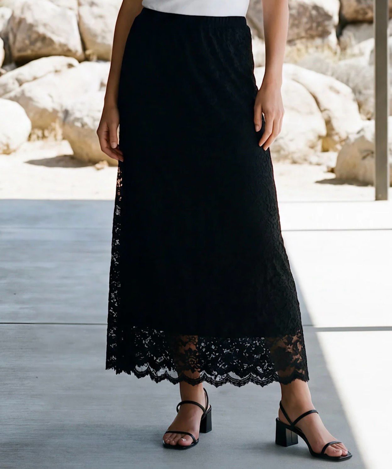 Karen Kane 3L36504 Lace Midi Skirt-BK