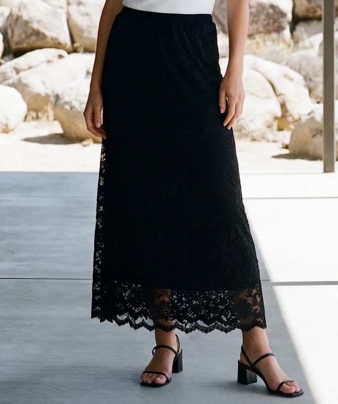 Karen Kane 3L36504 Lace Midi Skirt-BK