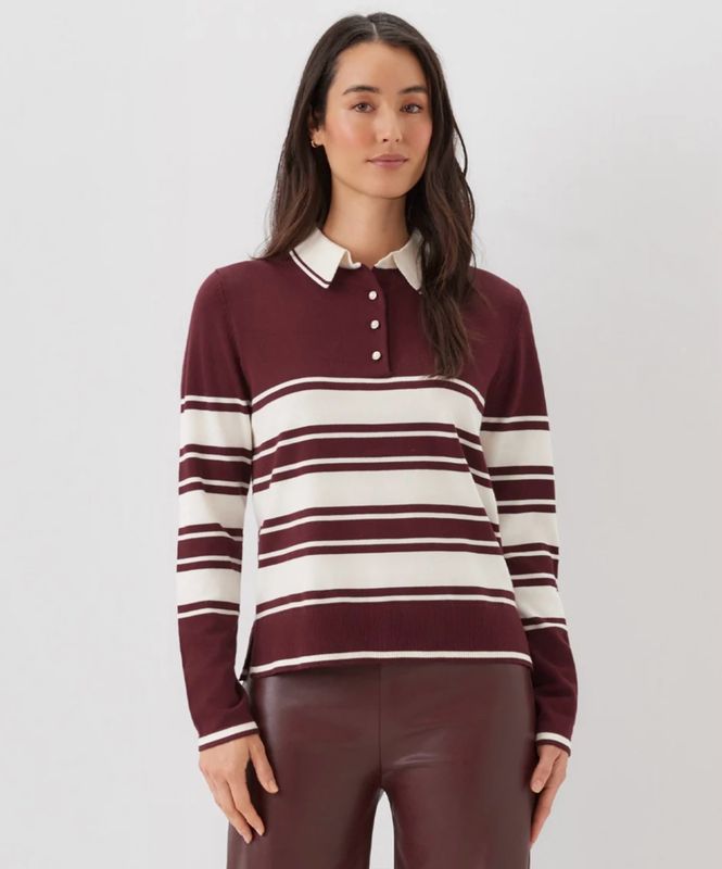 Karen Kane 3L89358 Game Day Stripe Sweater-Wine