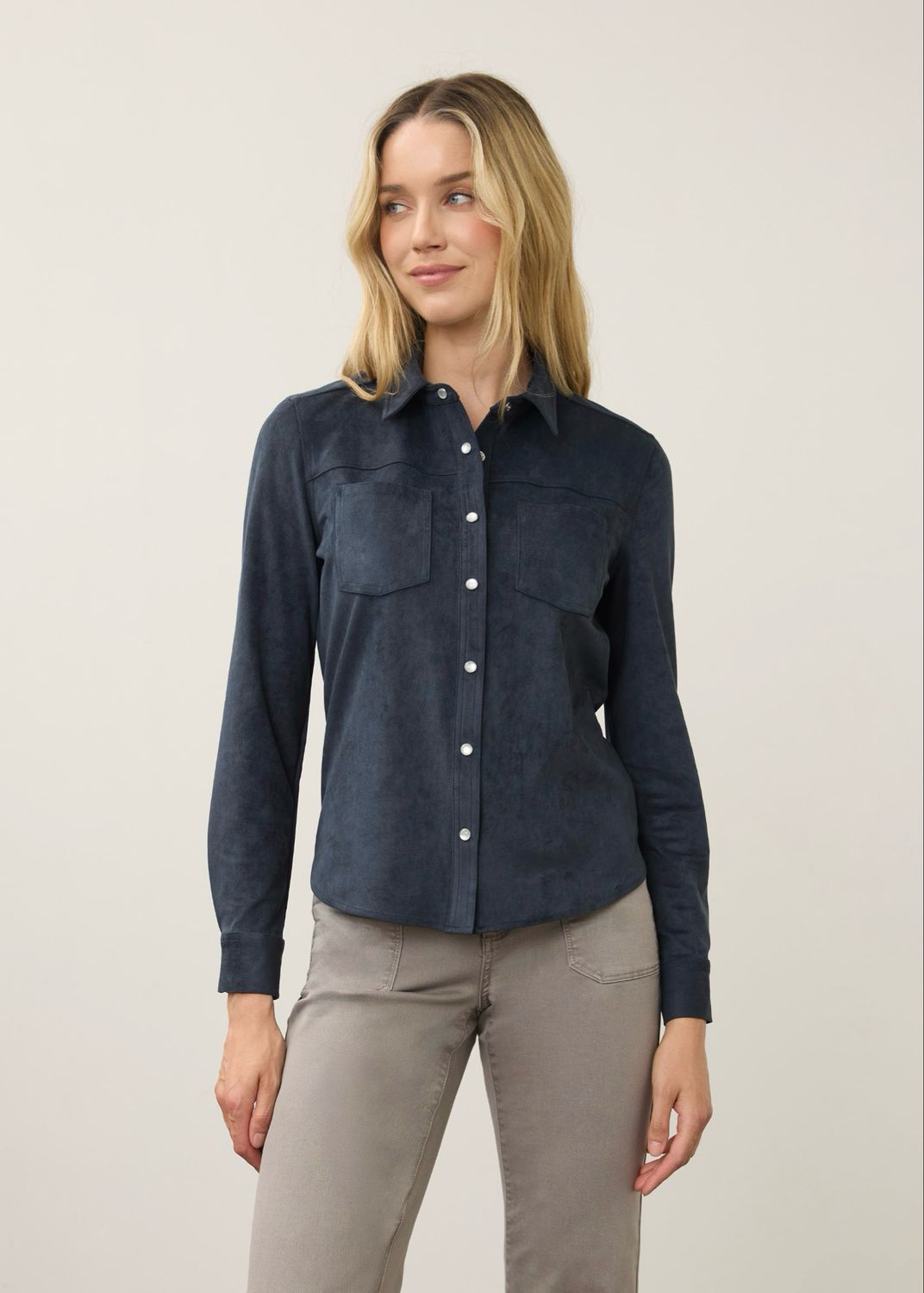 FDJ 7476196 LS FauxSuede Shirt-Blueberry