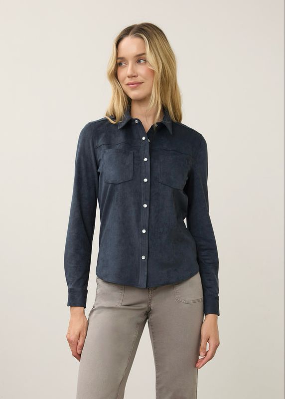 FDJ 7476196 LS FauxSuede Shirt-Blueberry
