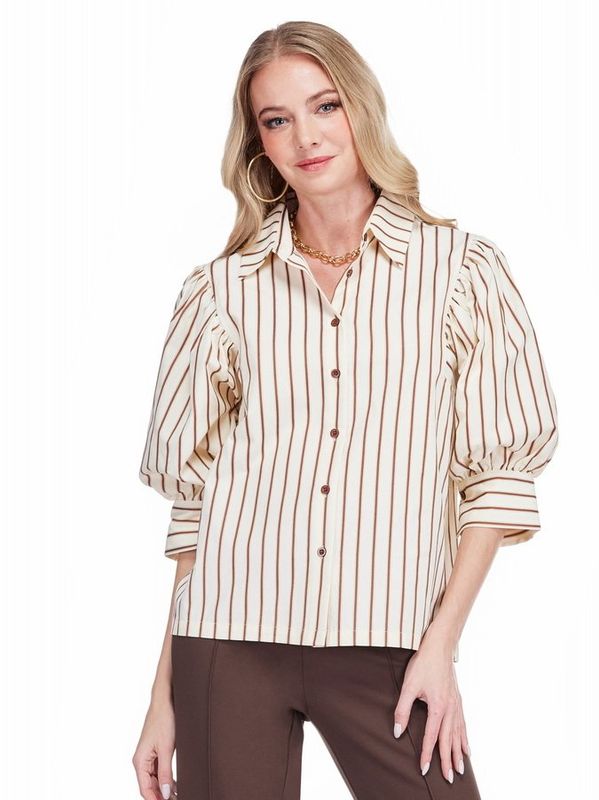 Jade 79G8023 Puff SLV Shirt-BrownStripe