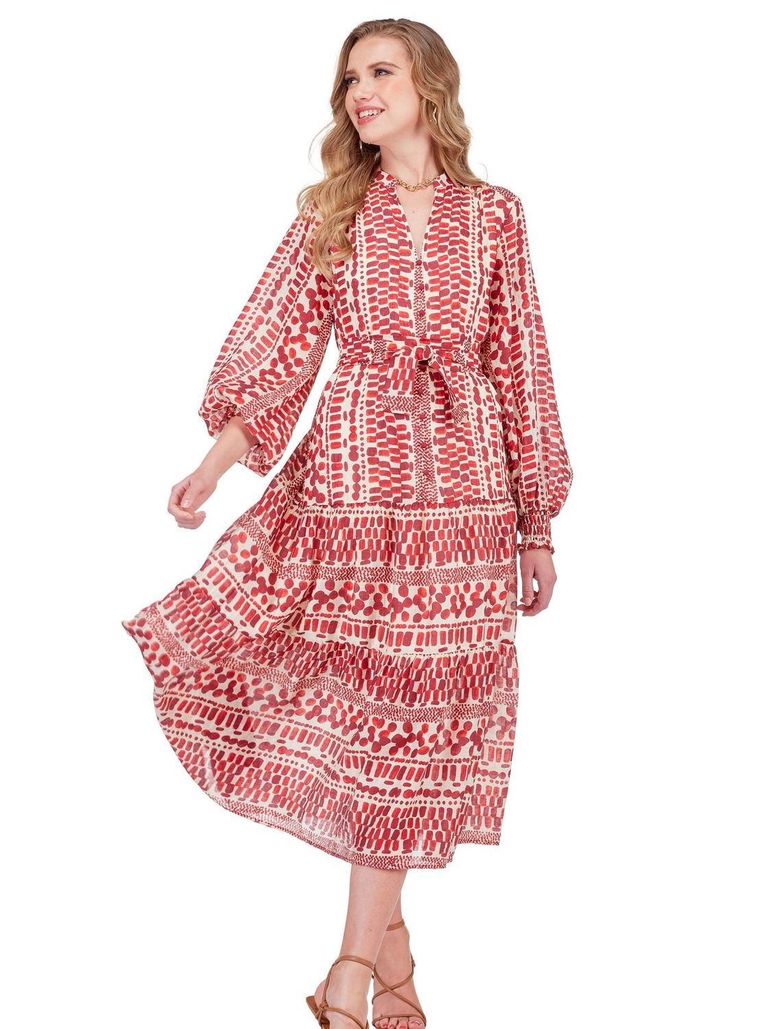 Joy Joy 79G2012 Midi Dress-Crimson Rythym