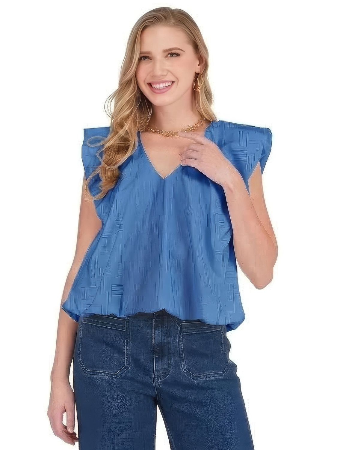 Joy Joy 79G2021 VNeck Balloon Top-Royal