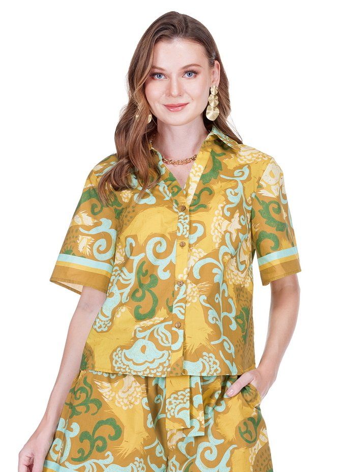 Joy Joy 79G4975 Back Smock Blouse-Saffron