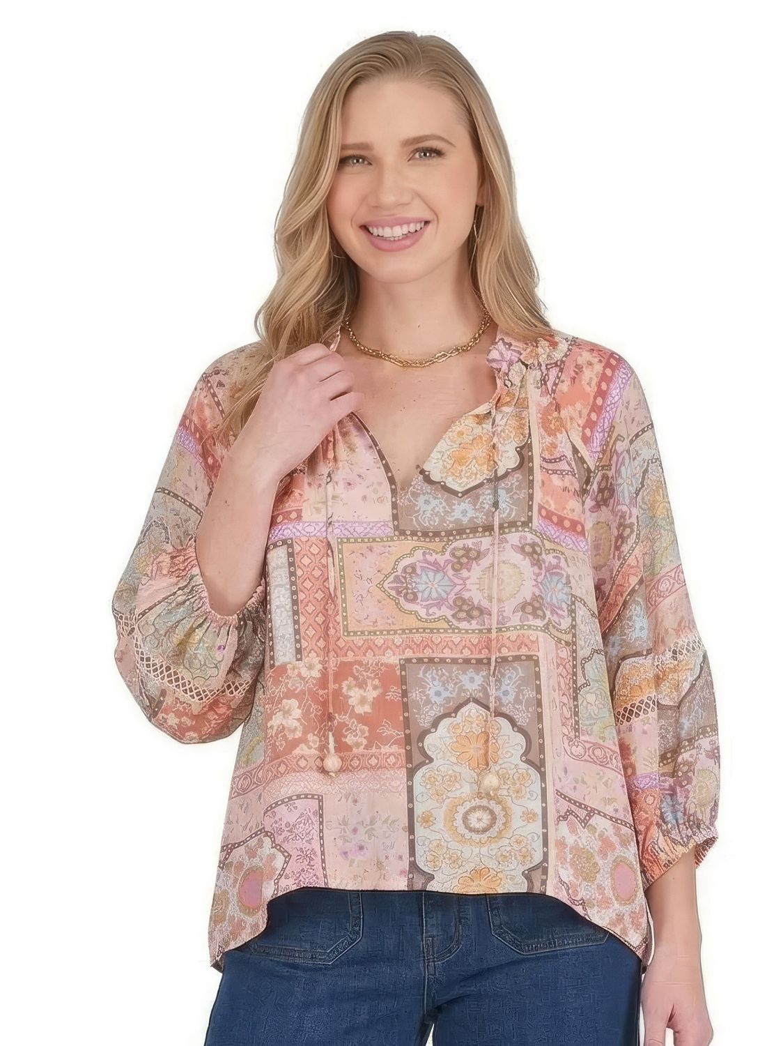 Joy Joy 79G7555-2 Trimmed Peasant Top-Heirloom