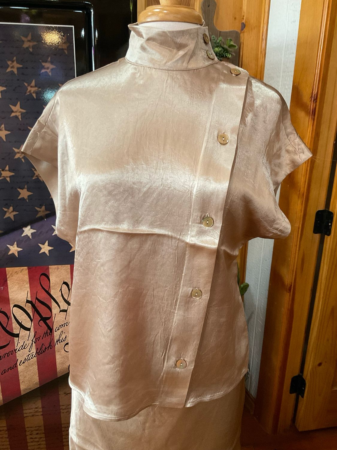 Esqualo 05545 Blouse w/Wide Button Detail-Sand
