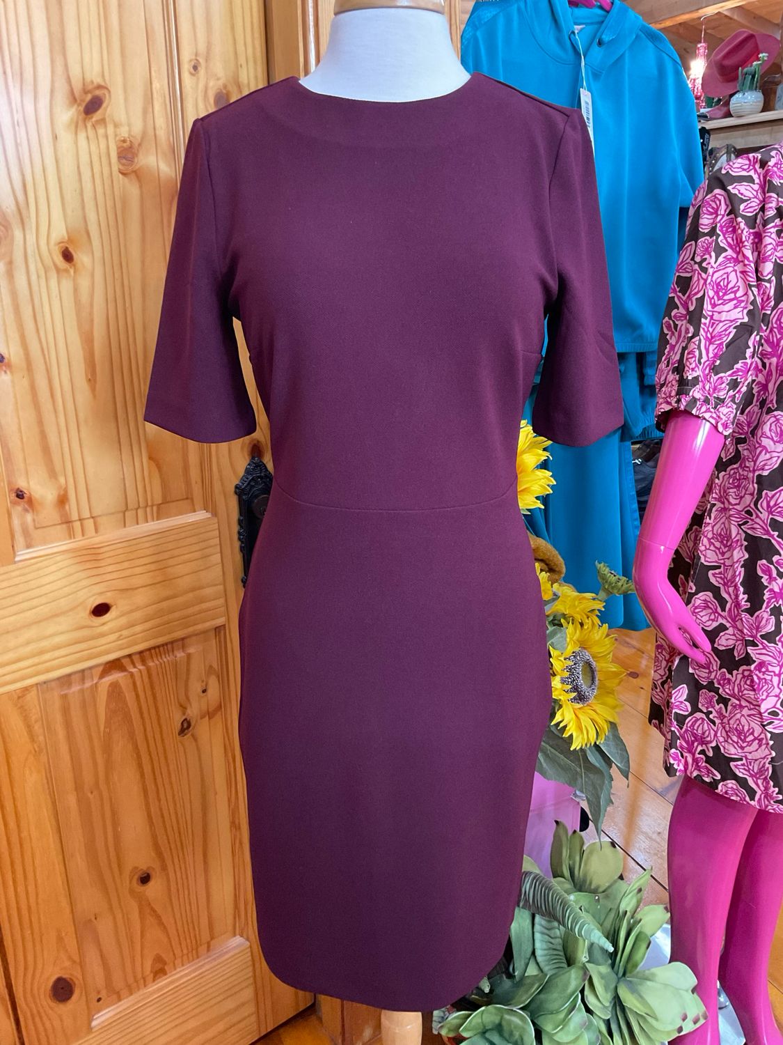 Esqualo 05528 Round Neck Dress-Merlot