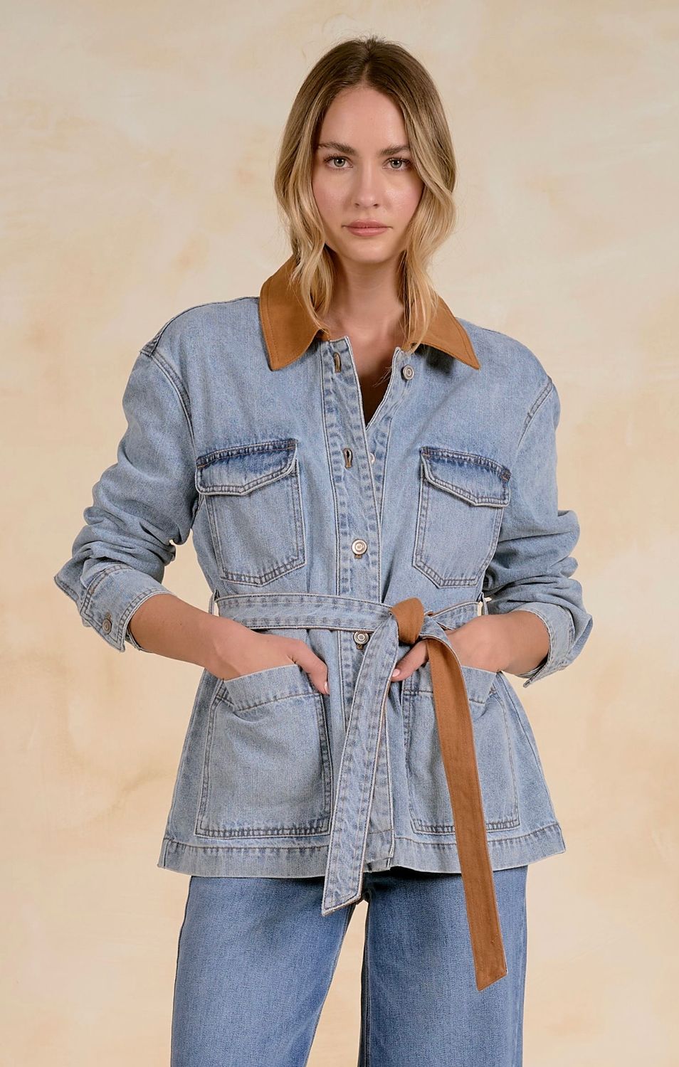Elan jk8271 Denim Jacket w/Collar Detail