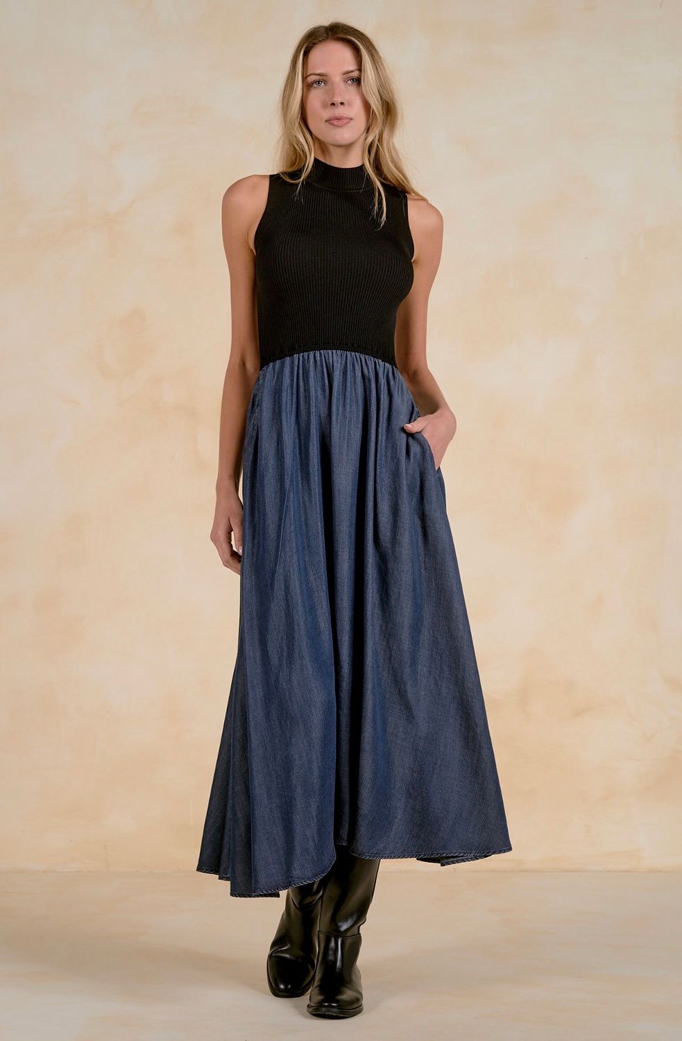 Elan wkd50147 Maxi Dress-Navy/Black Combo