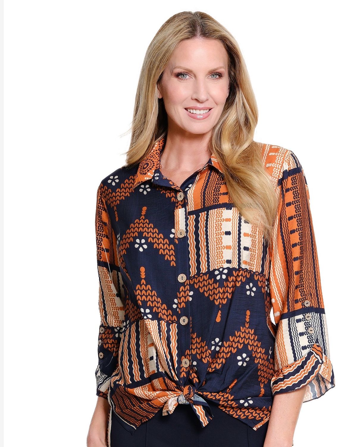 Multiples M36210BM Flounce Slv/TieWaist Top