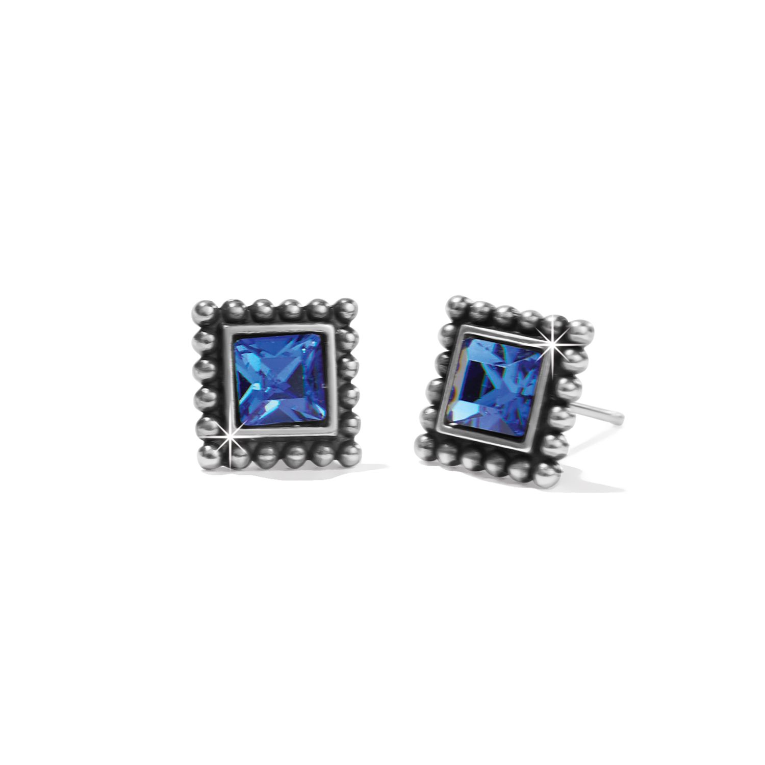 Brighton J22403 Sparkle Square Mini Post Earrings-Blue/Silver