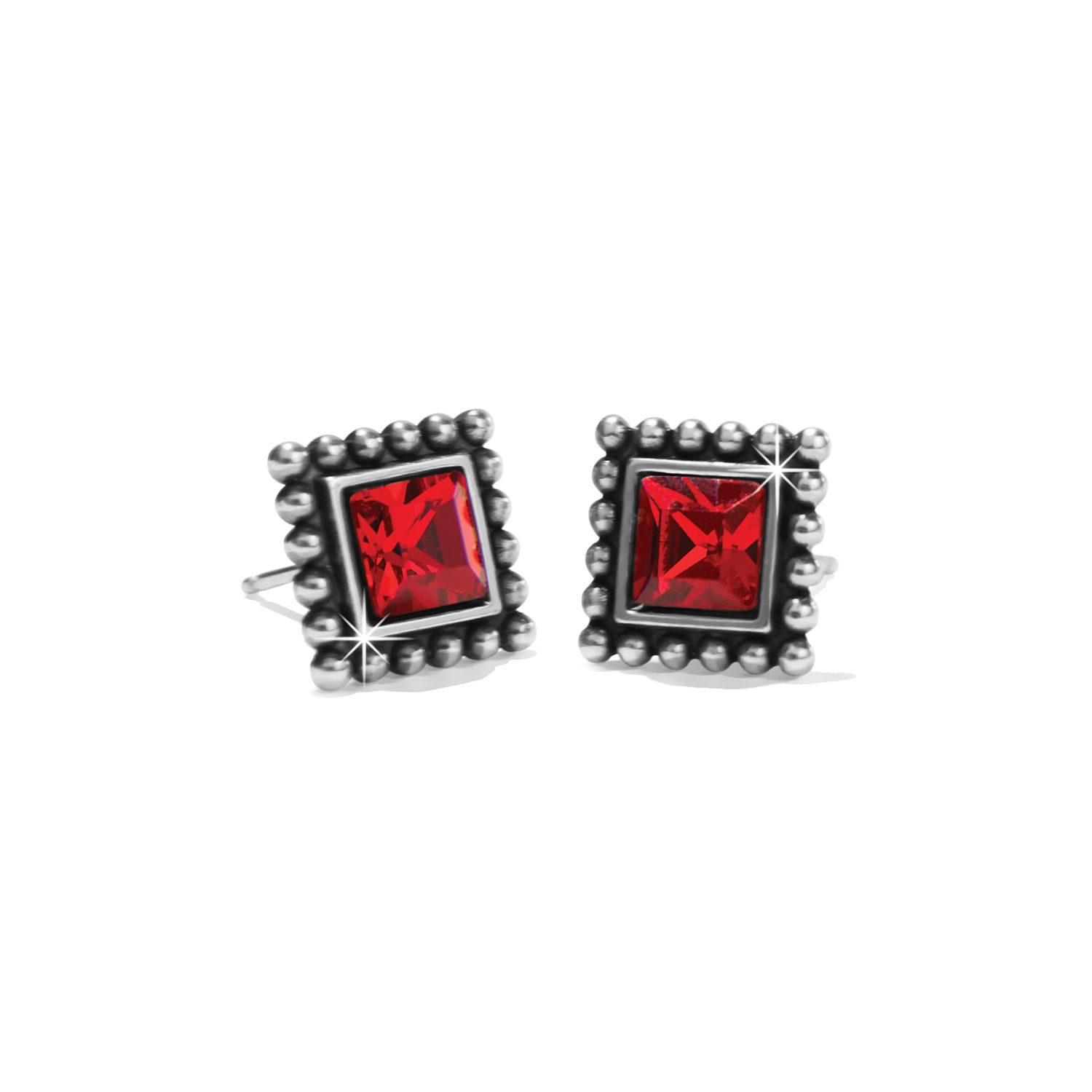 Brighton J22406 Sparkle Square Mini Post Earrings-Sil/Red