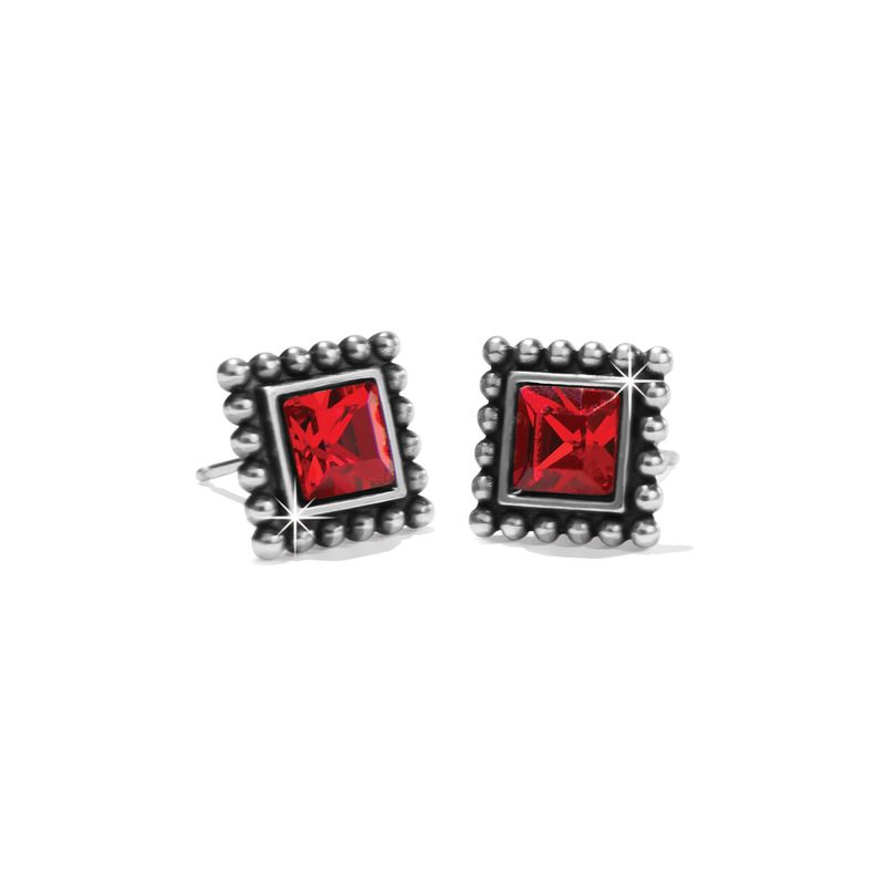 Brighton J22406 Sparkle Square Mini Post Earrings-Sil/Red