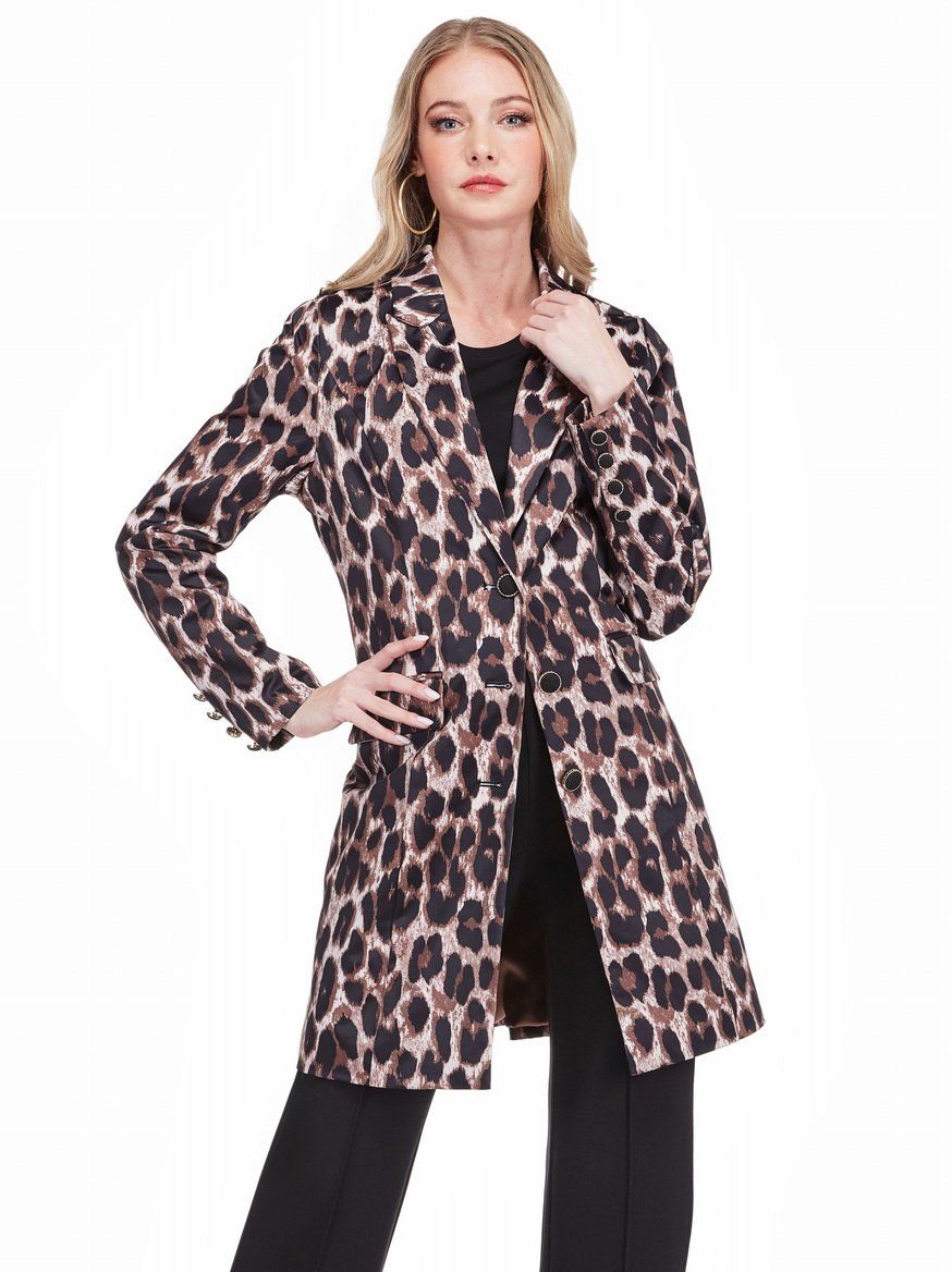 Jade 79H5176 Buttondown Coat-Leopard