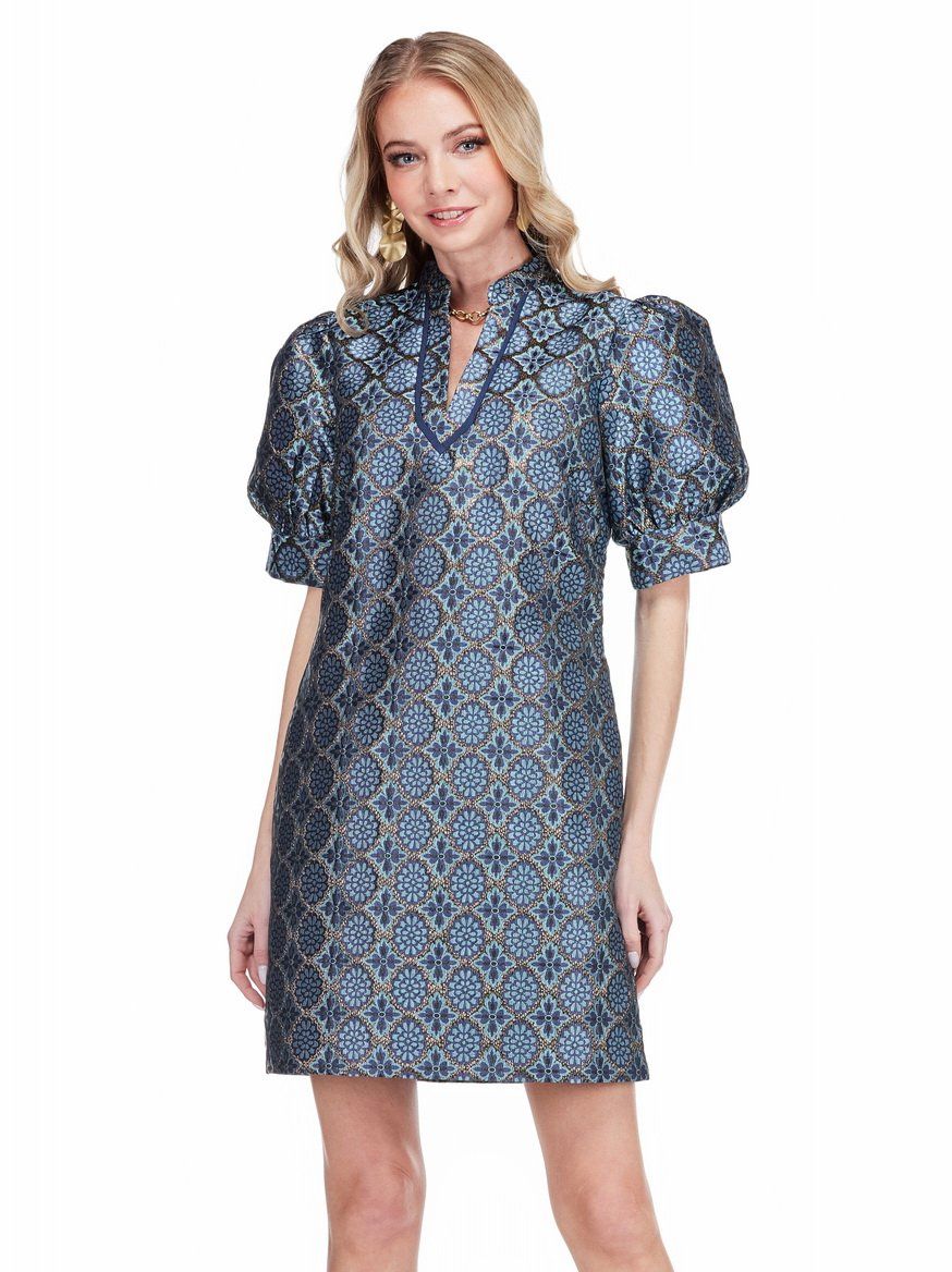 Jade 79H5182-2 CollarTrim VNeck Dress-Gilded