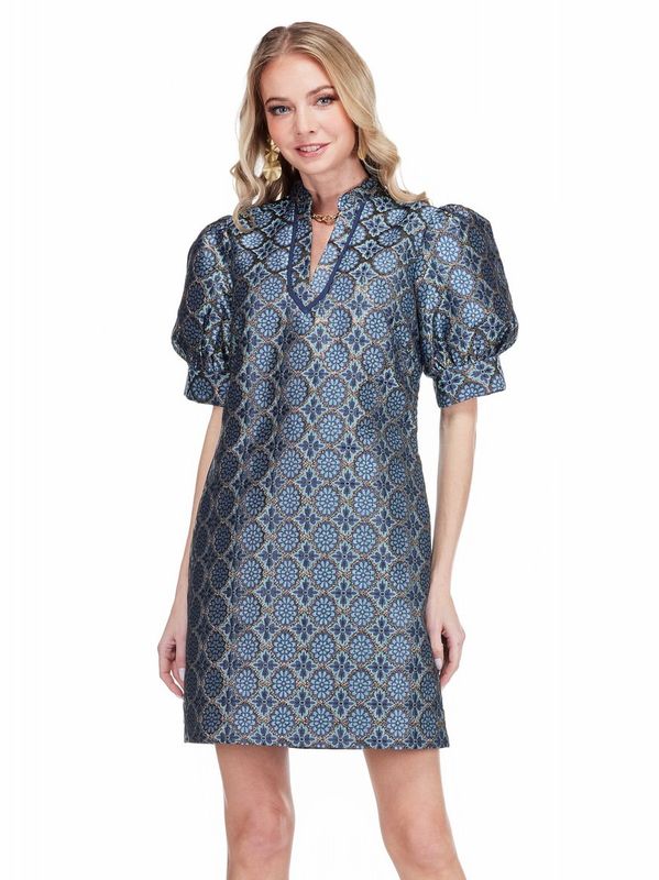 Jade 79H5182-2 CollarTrim VNeck Dress-Gilded