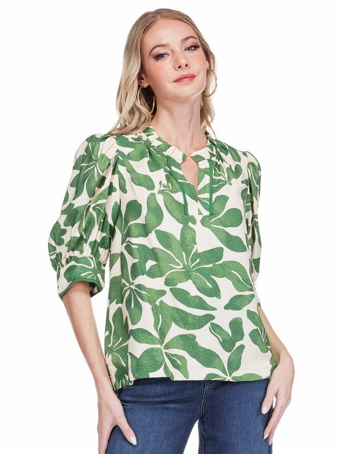 Jade 79H9819-4A PuffSlv Trim Top-IvoryFern