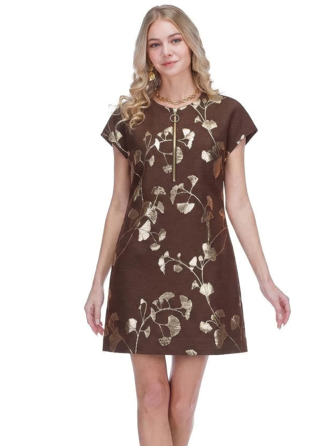 Jade 79H5162 Zipper Shift Dress-AutumnGold