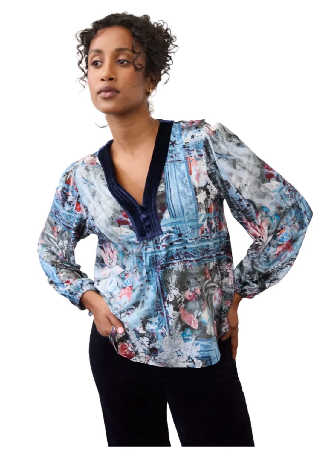 FDJ 3875153 LS VNeck Top-Indigo